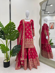 Party-wear Simmer Silk Thread With Sequence With Real Mirror Sharara