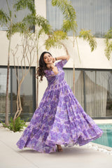 Desirable Women's Fully Flair Georgette With Printed Gown