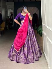 Royal Purple Jacquard Silk Zari Weaving Work Lehenga Choli