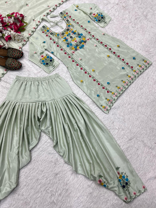 Designer Party-wear Chinnon Silk Embroidery & Sequence Work Dress