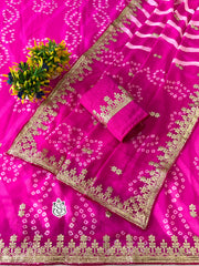 Beautiful Georgette With Digital Bandhej Peding Printed Saree