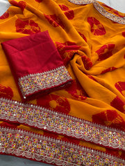Party-wear Soft Georgette Bandhej Printed Saree