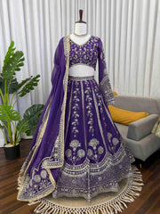 Wedding Wear Georgette Thread With Sequence Work Purple Lehenga Choli