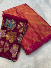 Beautiful Gerogette Braso Silk Designer Golden Foil Work Saree