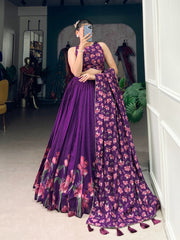 Beautiful Traditional Tussar Silk Floral Print With Foil Work Lehenga Choli