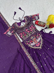 Wedding Wear Vichitra Silk Embroidery Thread & Sequence Work Lehenga With Stitched Blouse
