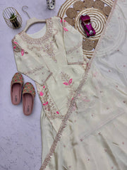 Party-wear Chinon Silk Embroidery Thread Sequence Work Sharara