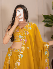Beautiful Georgette Plain With Crease Work Lehenga Choli