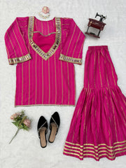 Party-wear Indo Western Gold Zari Real Mirror work Co-ord Set