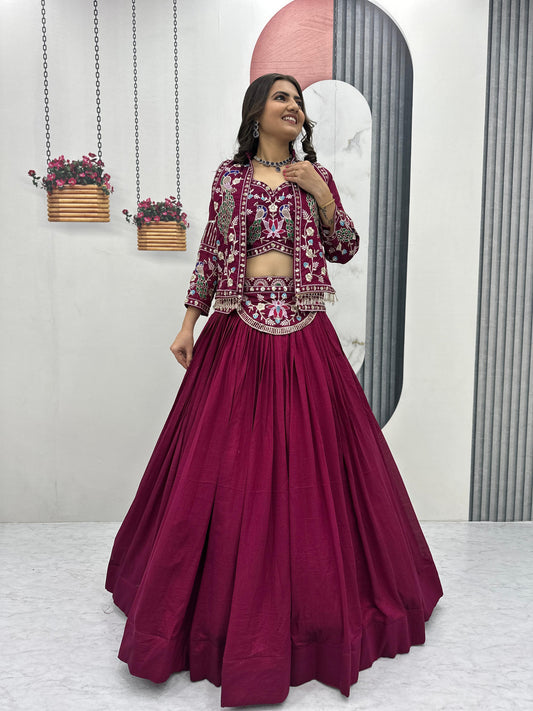 Festive Special Vichitra Silk Crop Top With Koti