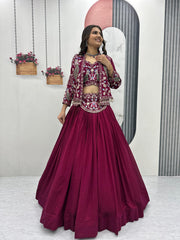 Festive Special Vichitra Silk Crop Top With Koti