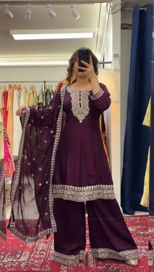 Beautiful Trending Chinon Silk Thread With Sequence Work Sharara