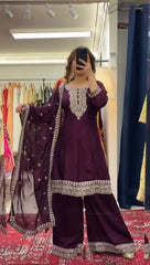 Beautiful Trending Chinon Silk Thread With Sequence Work Sharara