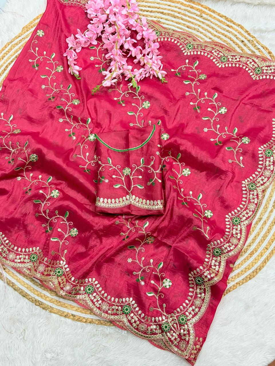 Party-wear Soft Light Weight Gold Crush Gotapatti Work Saree