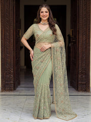 Party-wear Net Beads Sequence & Pearl Embroidery Work Saree