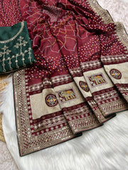 Beautiful Blooming Vichitra Silk & Khadi Bandej Saree