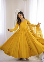 Upcoming Festivities Special Roman Chanderi Silk Big Flair Anarkali Gown