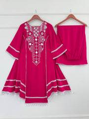 Stylish Charming Rayon Cotton Thread With Real Mirror Work Dress