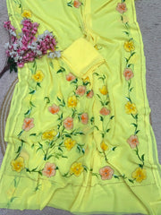 Beautiful Brush Printed With Cut Dena Work Saree