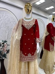 Designer Party-wear Fendy Satin Embroidery Codding & Sequins Work Suit
