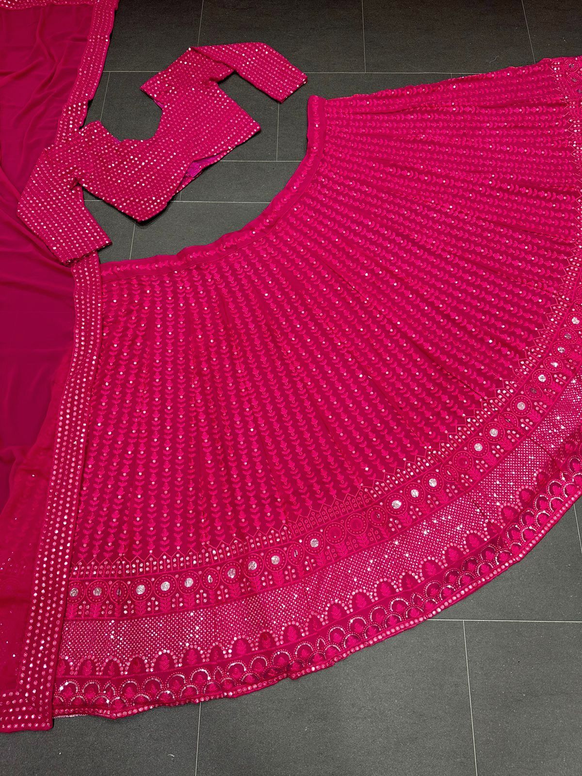 Wonderful Pink Georgette Embroidery with Sequence Work Lehenga Choli
