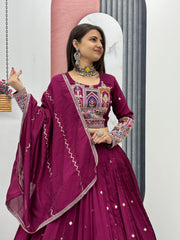 Beautiful Pure Vichitra Silk Embroidery Coding Sequence & Thread Work Lehenga Choli