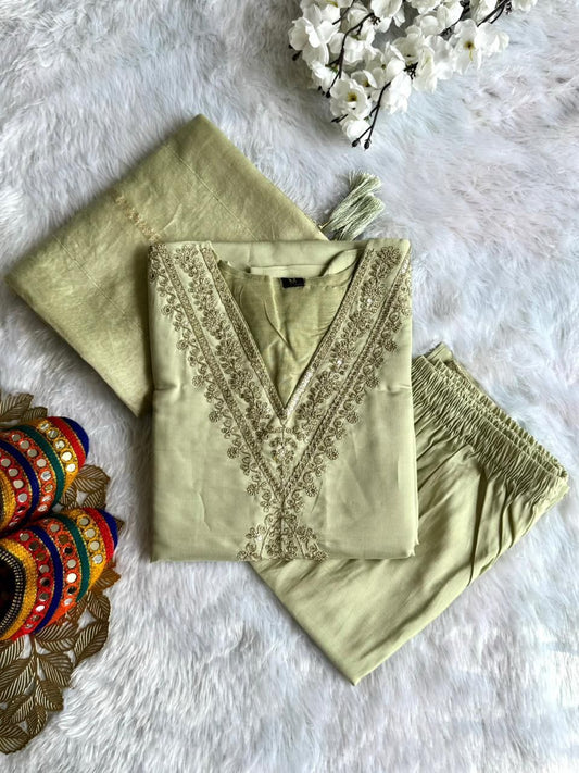 Beautiful  Roman Silk Embroidery With Sequence Work Dress