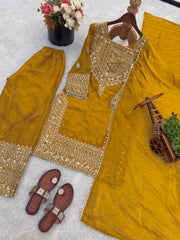 Party-wear Fendy Silk Embroidery Sequence Work Salwar Suit