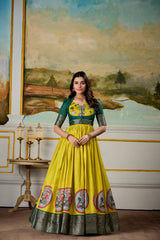 South Indian Style Stunning Dola Silk Kalamkari Printed Gown