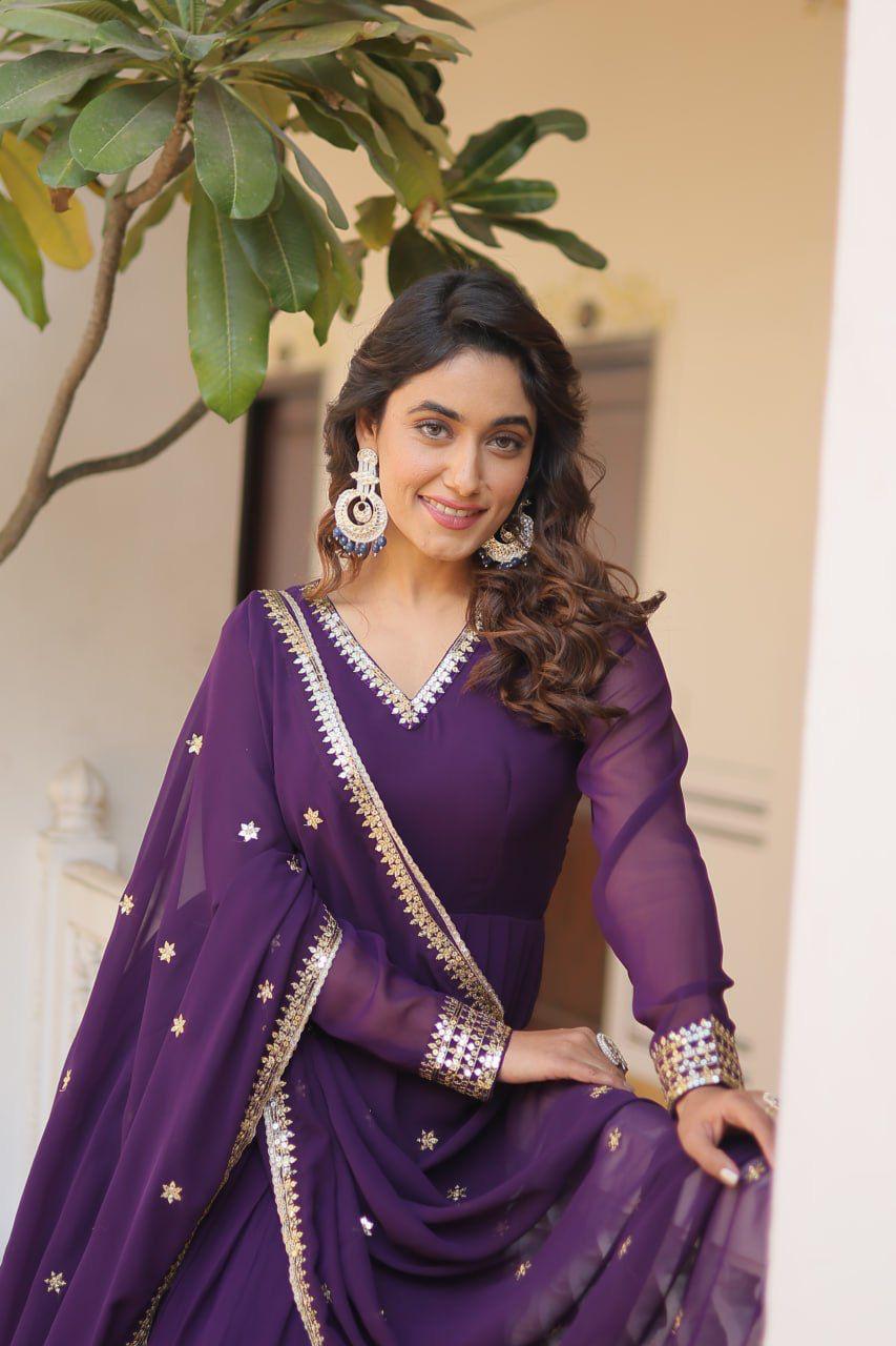 Beautiful Blooming With Sequence  & Embroidery Work Gown