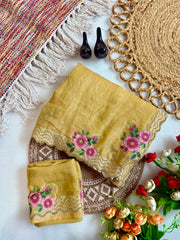 Beautiful Fendy Silk Satin Zarkhan Diamond With Flower Printed Saree