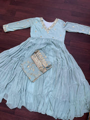 Unique Coloured Georgette With Embroidered Work Gown