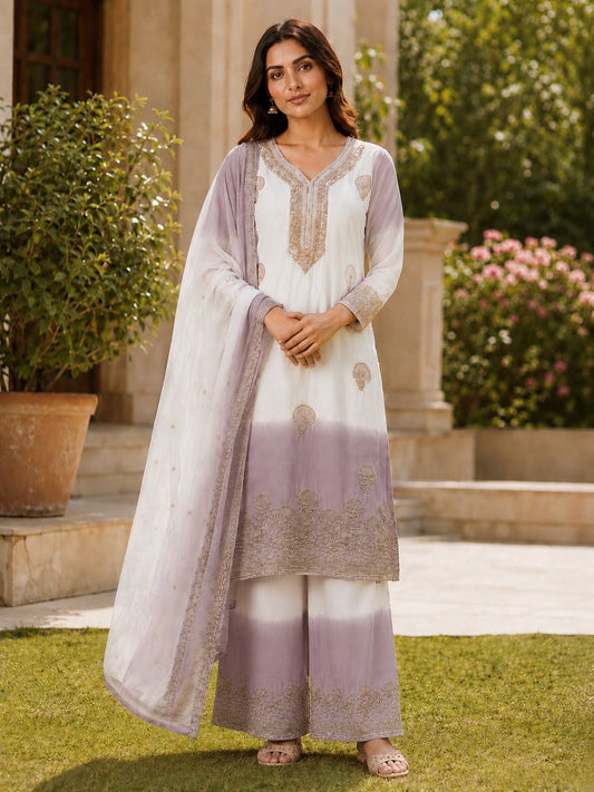Designer Party-wear Dual Tone Peding Star Georgette Embroidery Work Suit