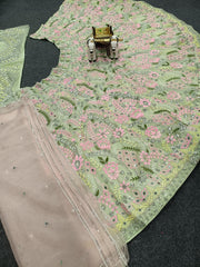 Party-wear Net Real Mirror With Embroidery Sequence Work Lehenga Choli