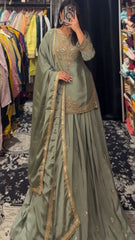 Party-wear Designer Chinon Silk Embroidery & Sequence Work Lehenga With Top