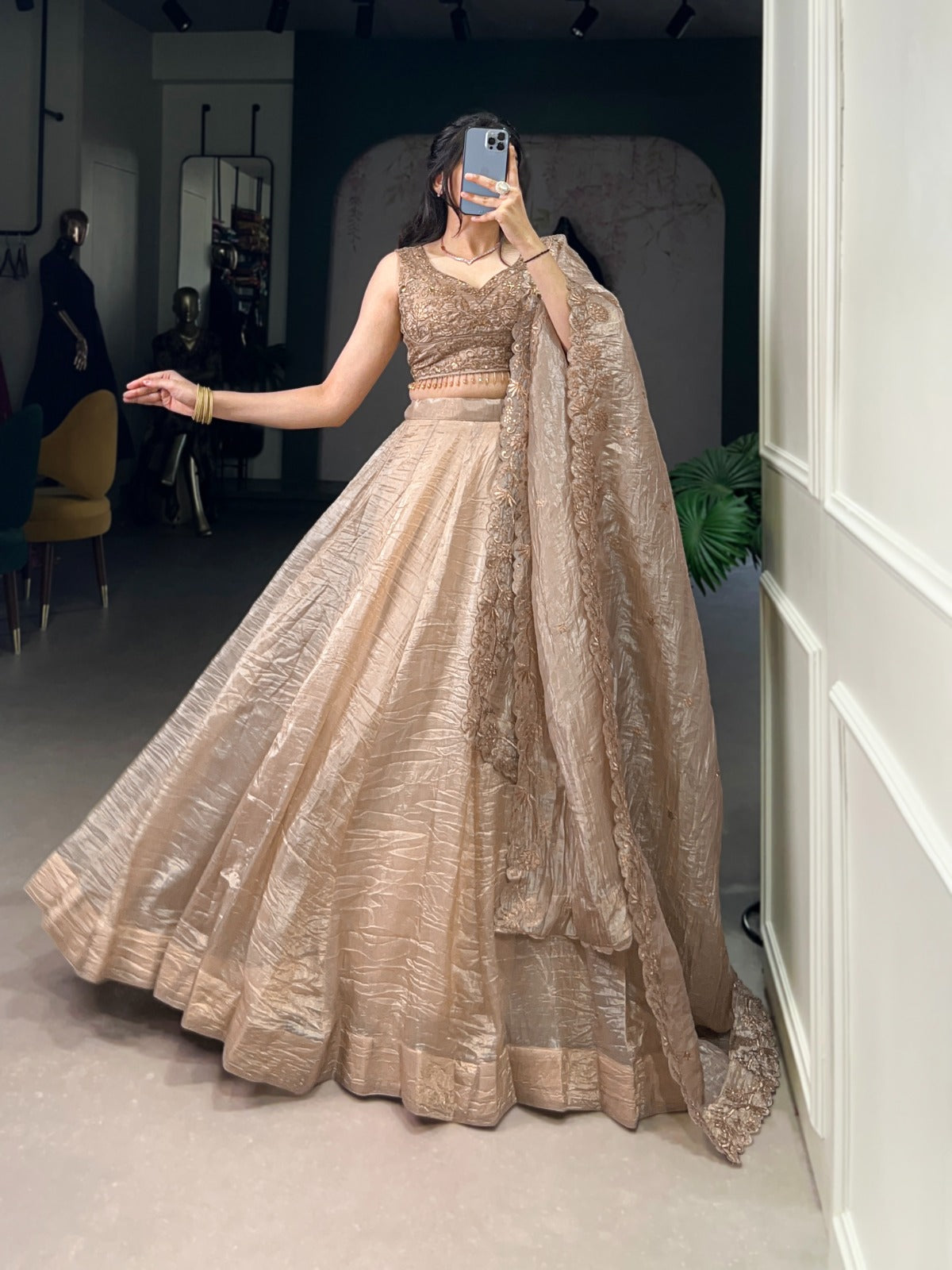 Wedding Special Gold Crush Beautiful Lehenga Choli
