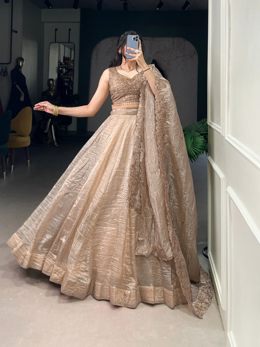 Wedding Special Gold Crush Beautiful Lehenga Choli