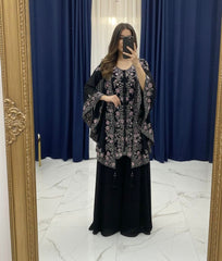 Indo Western Georgette Sequence Embroidery Work Kurta Palazzo With Shrug