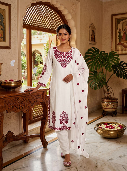 Beautiful Rayon Cotton Embroidery Thread Designer Suit