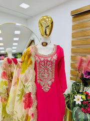 Party-wear Chinon Silk Codding Embroidery Sequence Work Suit