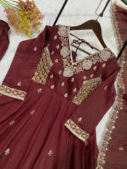 Beautiful Vichitra Silk Sequence Embroidery Work Gown