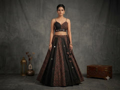 Navratri Special Ajrakh Cotton With Slub Cotton Mirror Work Lehenga With Stitched Blouse