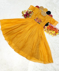 Beautiful Stylish Soft Kota Checks With Handwork Gown