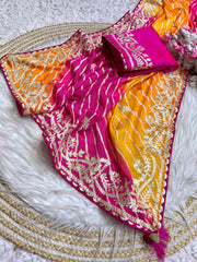 Beautiful Soft Chinon Silk Lehriya Multi Saree