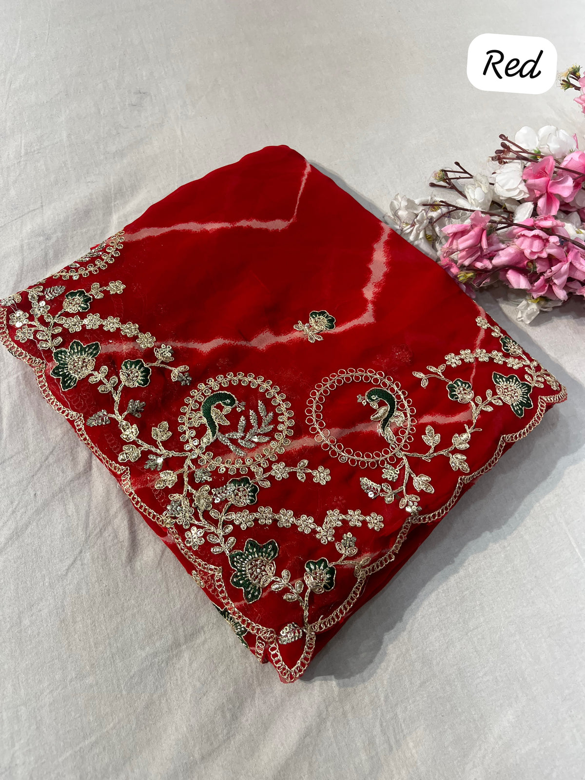 Beautiful Georgette Prism Leheriya Coding Sequence Work Saree