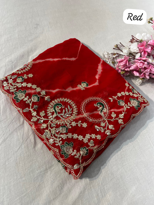 Beautiful Georgette Prism Leheriya Coding Sequence Work Saree