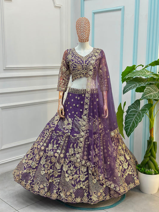 Party-wear Butterfly Net Sequins & Codding Embroidery Work Lehenga Choli