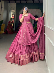 Pure Chanderi Plain Zari Weaving Work Lehenga Choli