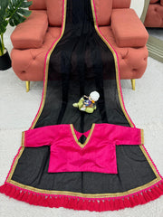 Black Beautiful Mul Cotton Fancy Lace Border Saree