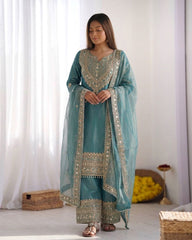 Party-wear Fendy Silk Embroidery Sequence Work Salwar Suit